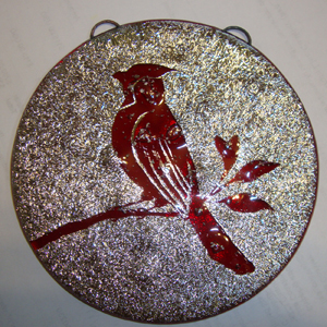 Fused Glass Rondel with Cardinal