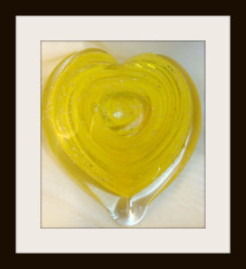 Blown Glass Heart Sculpture with Yellow Mix