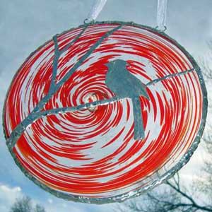 Blown Glass Rondel with Cardinal