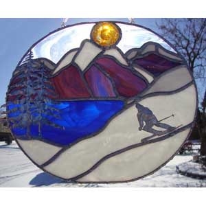 Stained Glass Mountain Scene